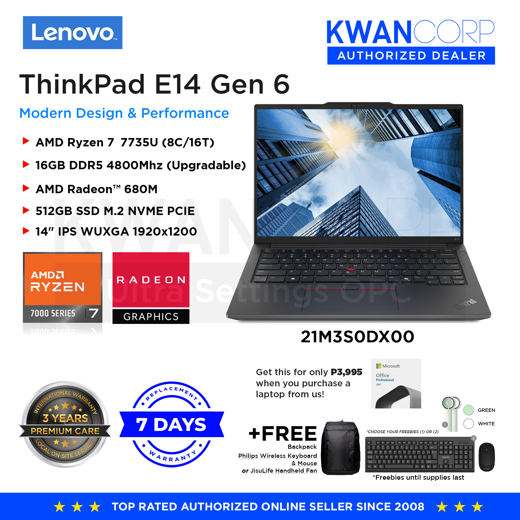 Lenovo Thinkpad E14 Gen 6 21M3S0DX00 AMD Ryzen 7 7735U 16GB RAM AMD Ra