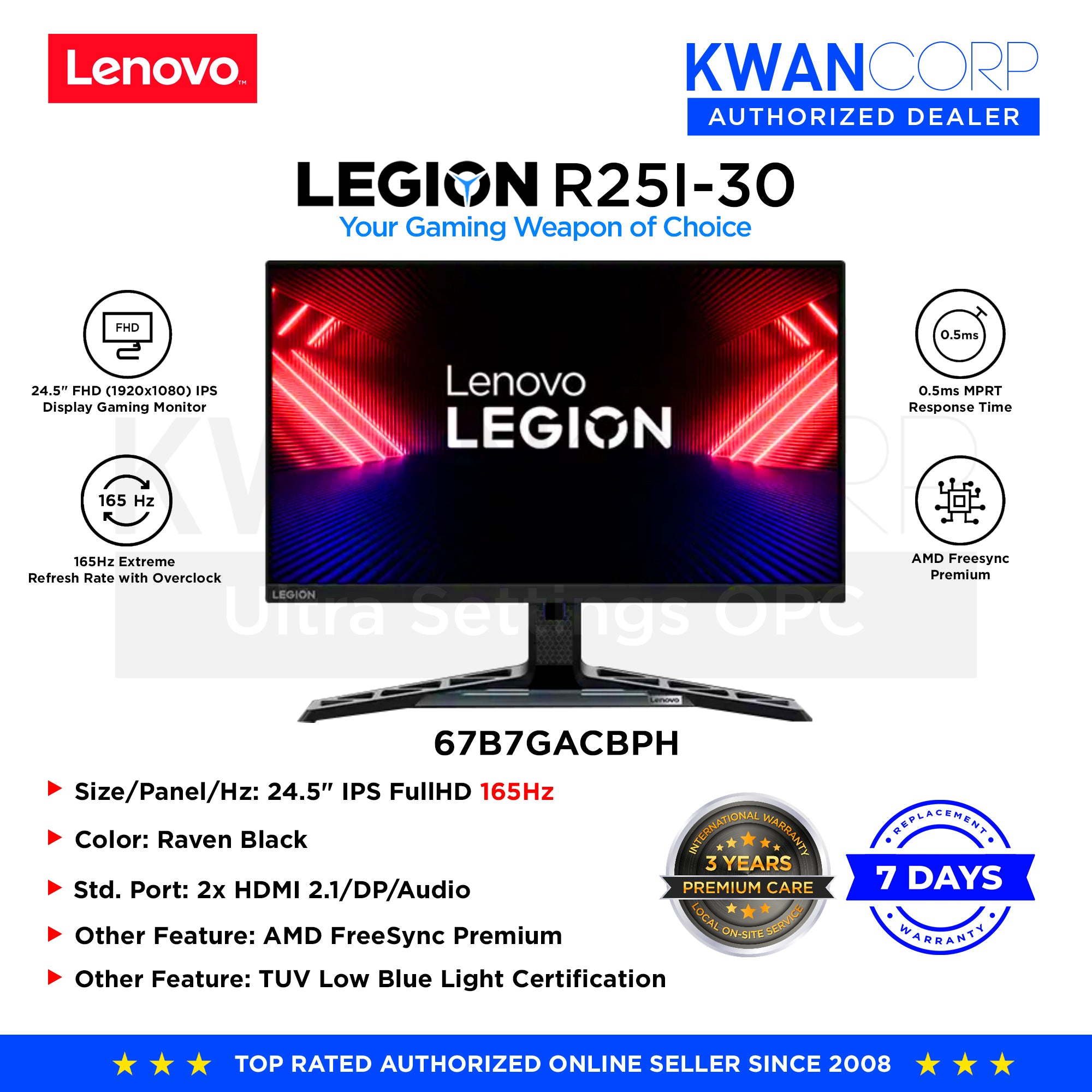Lenovo Legion 67B7GACBPH FHD IPS 165HZ FREESYNC HDMI DP  SPKR 90% Monitor