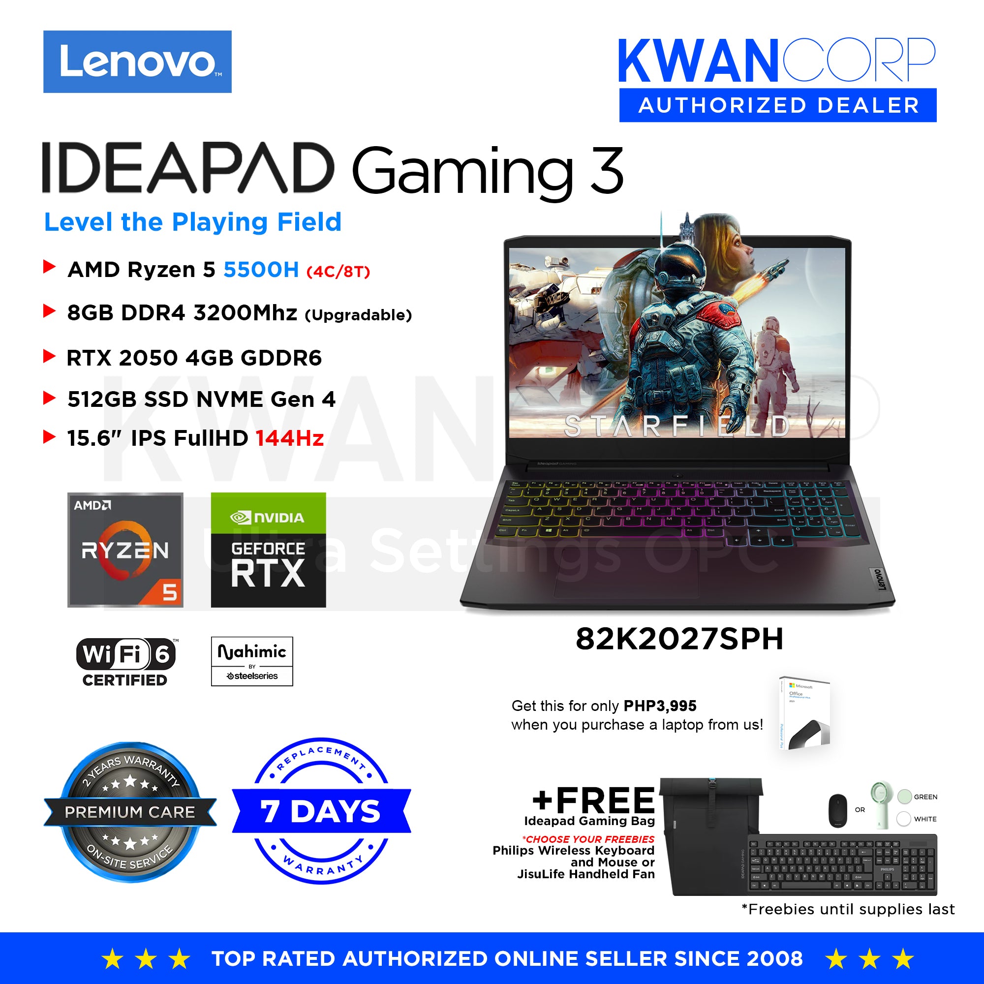 Lenovo IdeaPad Gaming 82K2027SPH AMD Ryzen 5500H 8GB RAM RTX2050 4GB  512GB SSD IPS FHD Gaming Laptop
