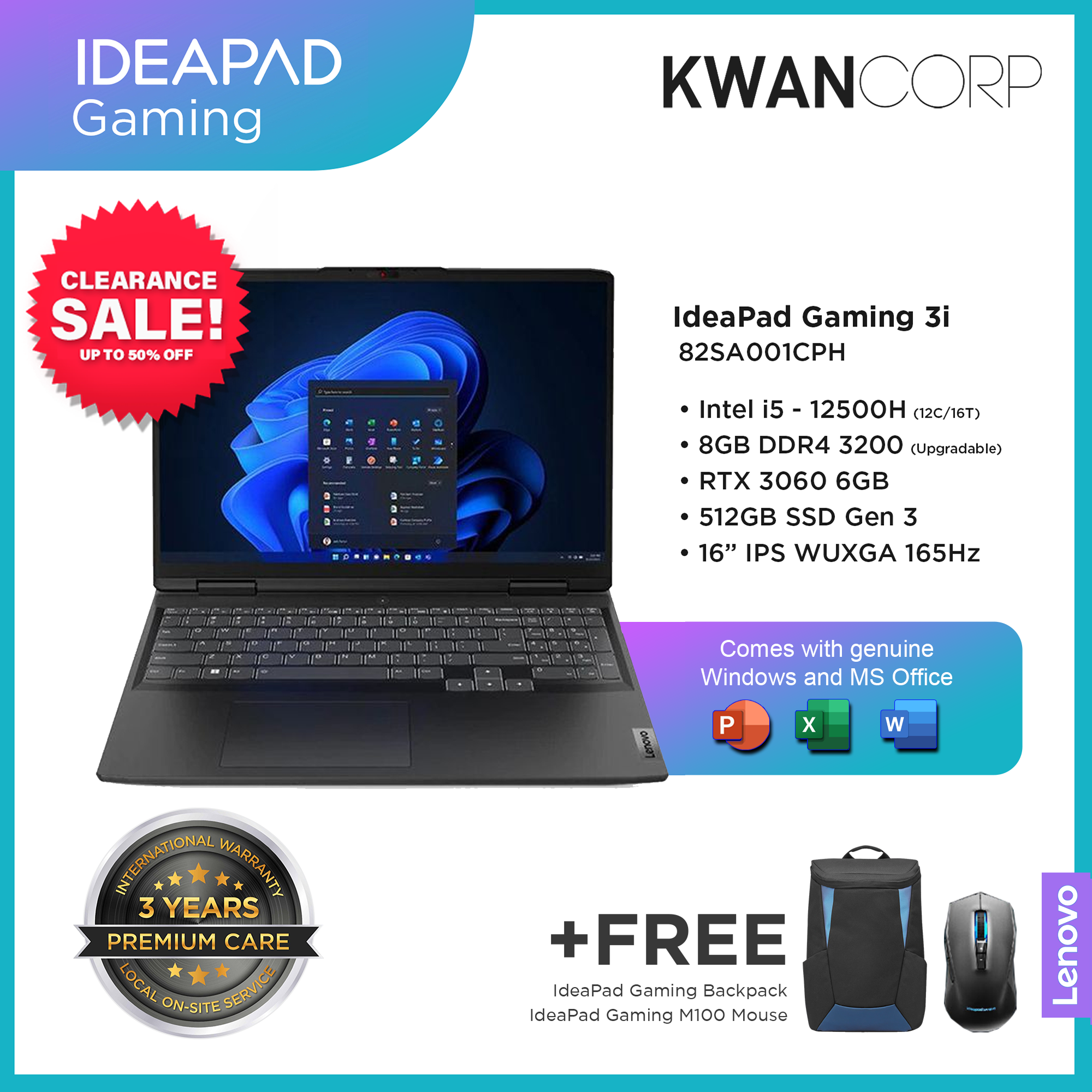 Lenovo Ideapad Gaming 3i 82SA001CPH Intel i5 12500H 8GB RAM RTX 3060