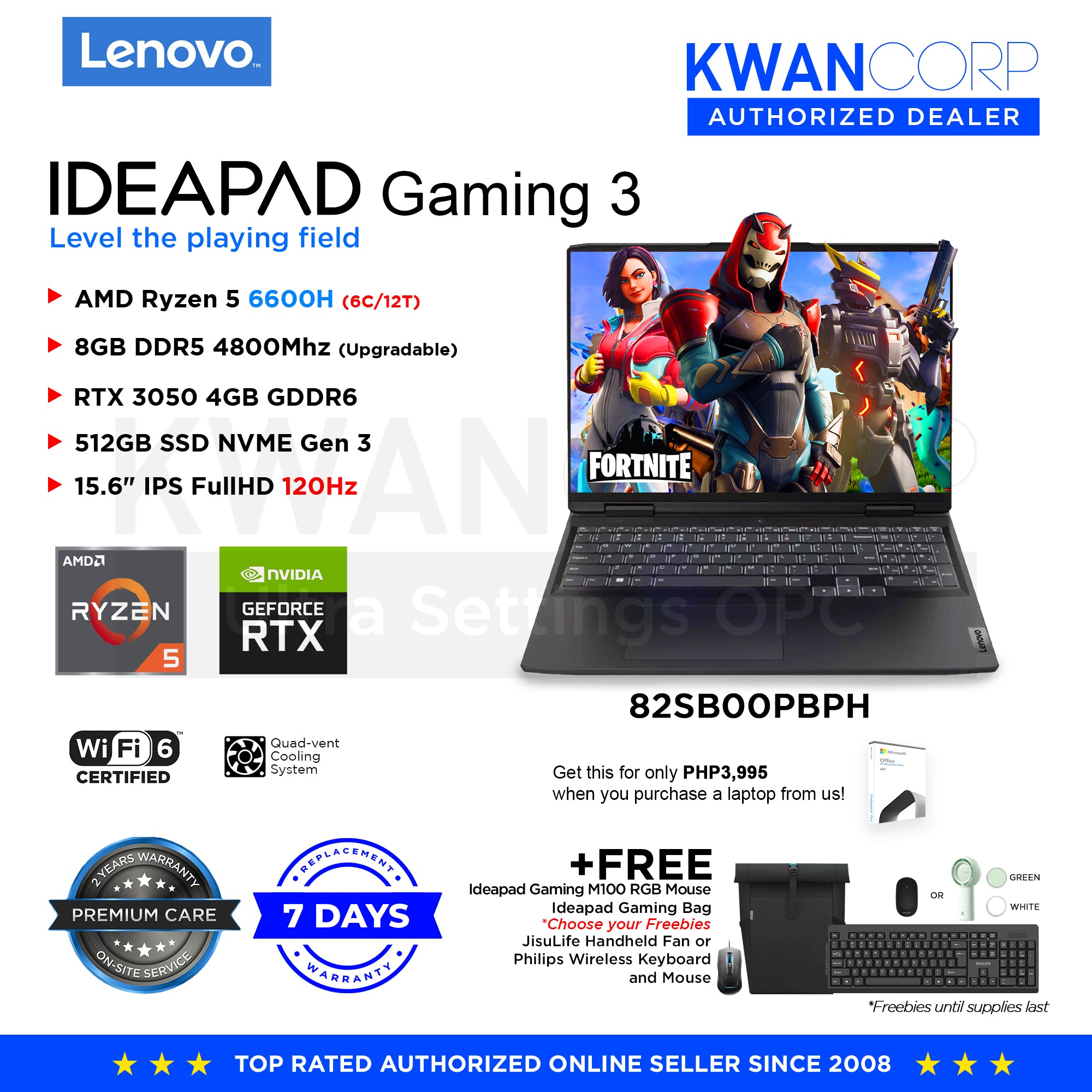 Lenovo IdeaPad Gaming 3 82SB00PBPH AMD Ryzen 5 6600H 8GB RAM RTX 3050
