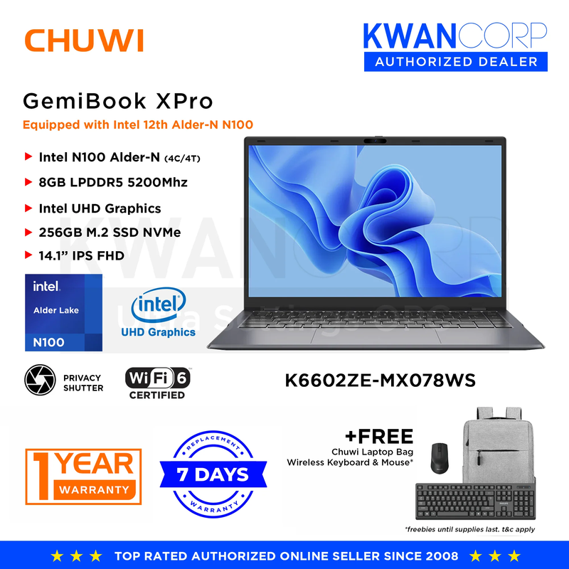 Chuwi GemiBook XPro Intel N100 Alder-N 8GB RAM Intel UHD Graphics 256GB SSD 14.1" IPS FH Mainstream Laptop