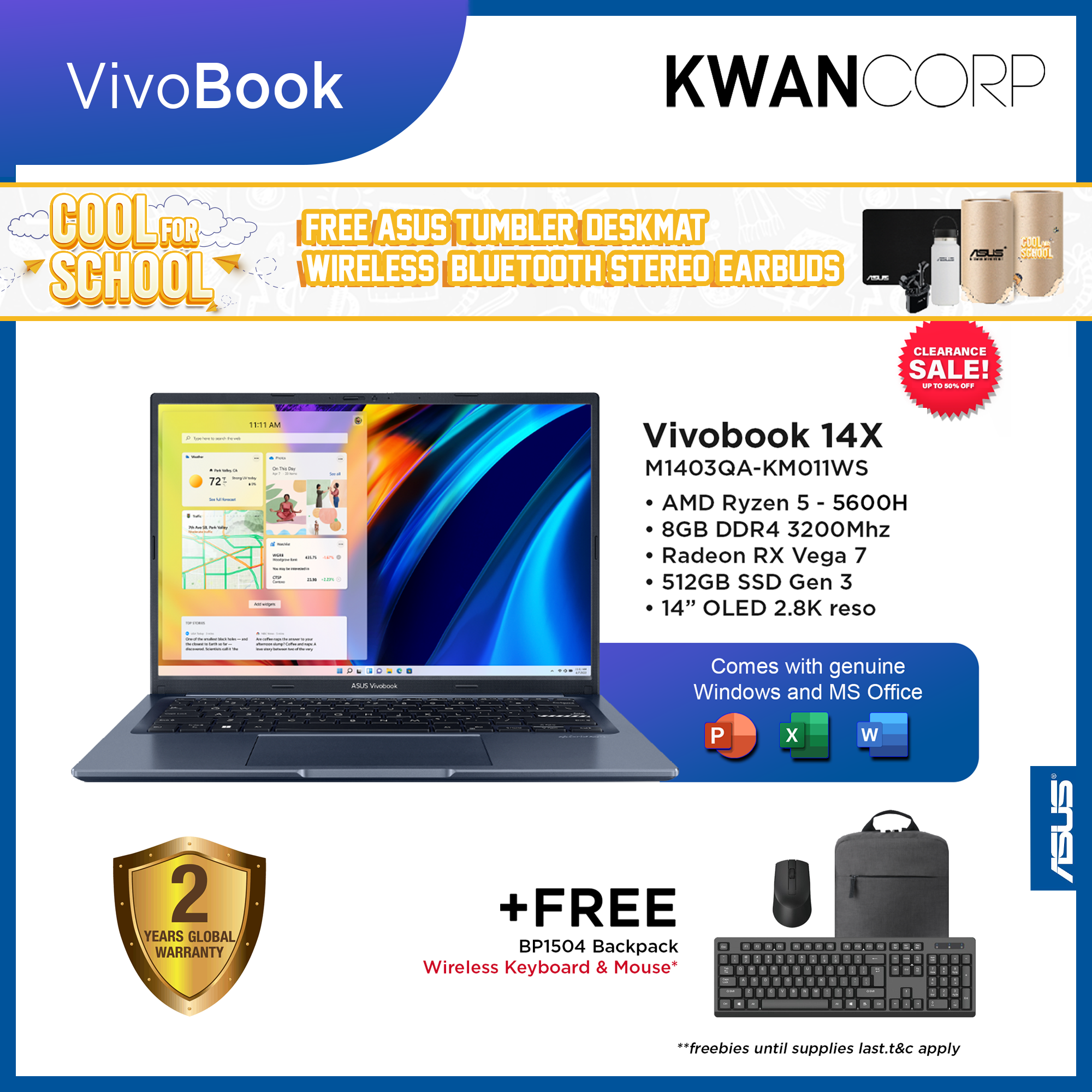Asus Vivobook 14X M1403QA-KM011WS AMD Ryzen 5 5600H 8GB RAM Radeon RX