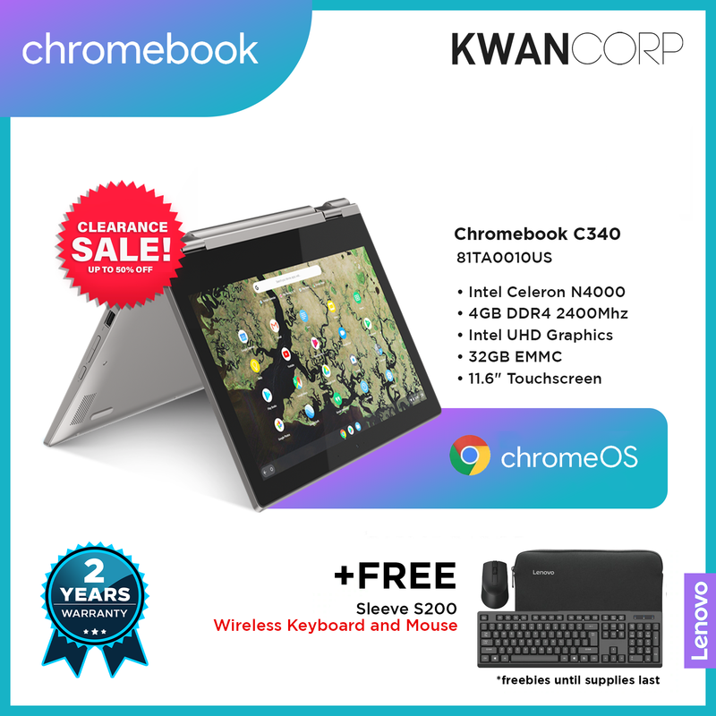 Lenovo Chromebook 81TA0010US Celeron N4000 4GB RAM Intel UHD Graphics 32GB EMMC 11.6" IPS Touchscreen Chrome OS Laptop