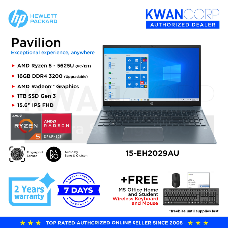 HP Pavilion 15-EH2029AU AMD Ryzen 5 5625U 16GB RAM AMD Radeon™ Graphics 1TB SSD Gen 3 15.6" IPS FHD Premium Laptop