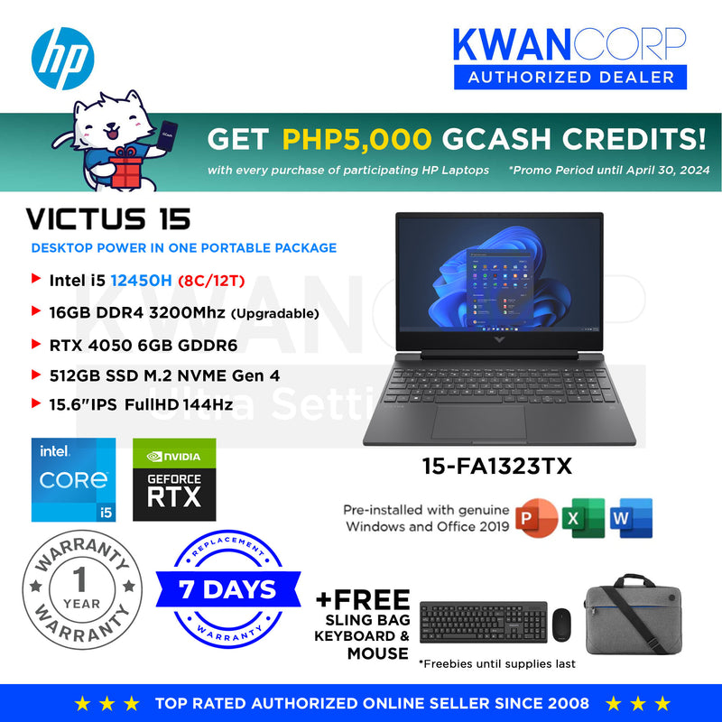 HP Victus 15-FA1323TX Intel i5 12450H 16GB RAM RTX 4050 6GB 512GB SSD 15.6" IPS FHD 144Hz Gaming Laptop
