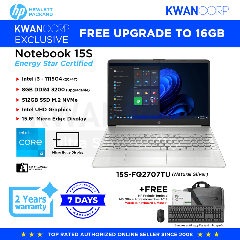 HP Notebook 15S-FQ2707TU Intel i3 - 1115G4 8GB RAM Intel UHD Graphics 512GB SSD 15.6" Mainstream Laptop