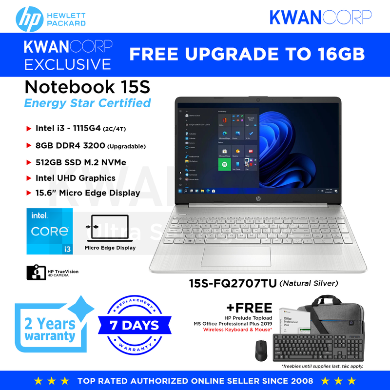 HP Notebook 15S-FQ2707TU Intel i3 1115G4 8GB RAM Intel UHD Graphics 512GB SSD Mainstream Laptop