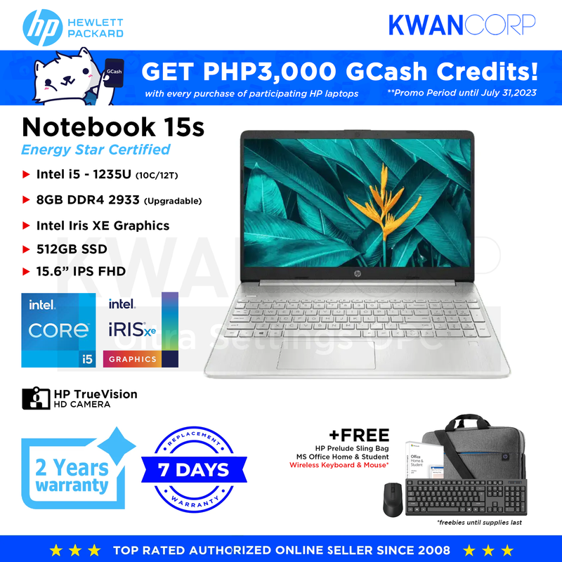 HP Notebook 15S-FQ5157TU Intel i5 1235U 8GB RAM Intel Iris XE Graphics 512GB SSD 15.6" IPS FHD Mainstream Laptop