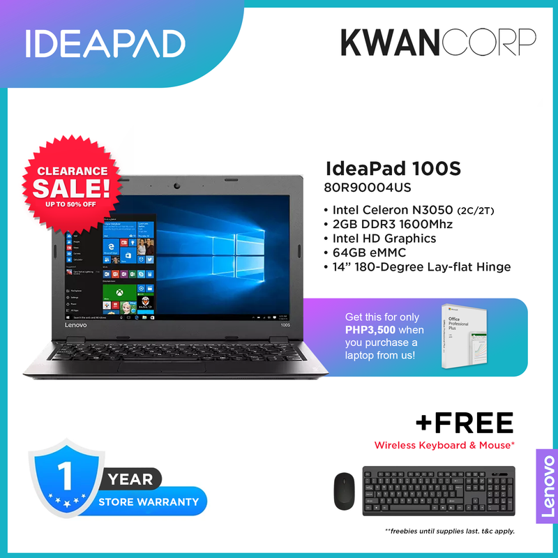 Lenovo Ideapad 100S 80R90004US Intel Celeron N3050 2GB RAM Intel HD Graphics 64GB eMMC 14" HD Mainstream Laptop