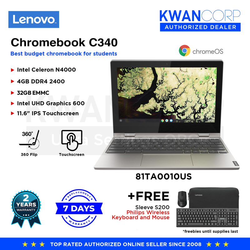 Lenovo Chromebook 81TA0010US Intel Celeron N4000 4GB RAM Intel UHD Graphics 32GB EMMC 11.6" IPS Touchscreen Chrome OS Laptop