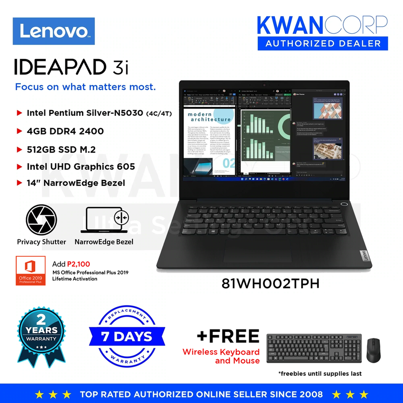 Lenovo IdeaPad 3i 81WH002TPH Intel Pentium Silver 4GB RAM Intel UHD Graphics 12GB SSD 14" Windows 10 laptop
