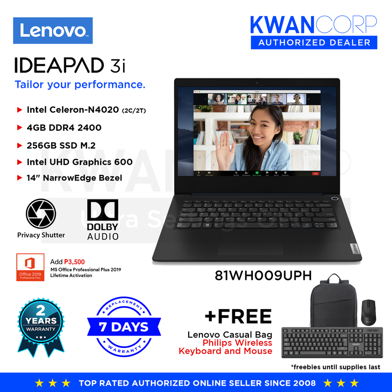 Lenovo IdeaPad 3 81WH009UPH Intel Celeron N4020 4GB RAM UHD Graphics 256GB SSD M.2 14" Windows 11 Laptop