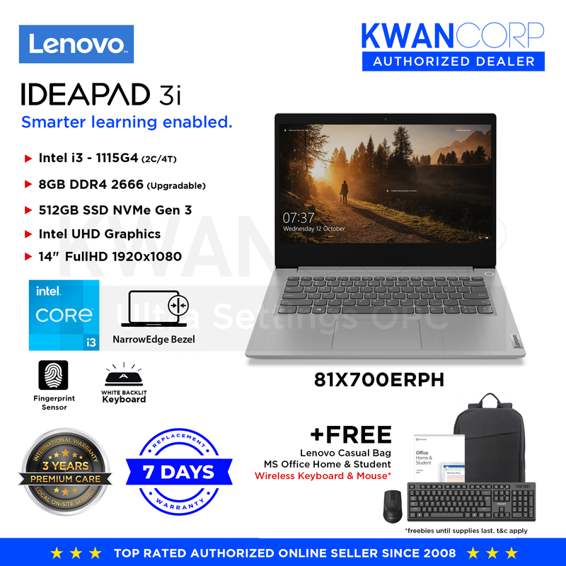 Lenovo IdeaPad 3i 81X700ERPH Intel i3 11th Gen 8GB RAM Intel UHD Graphics 512GB SSD 14" FHD Windows 11 Laptop