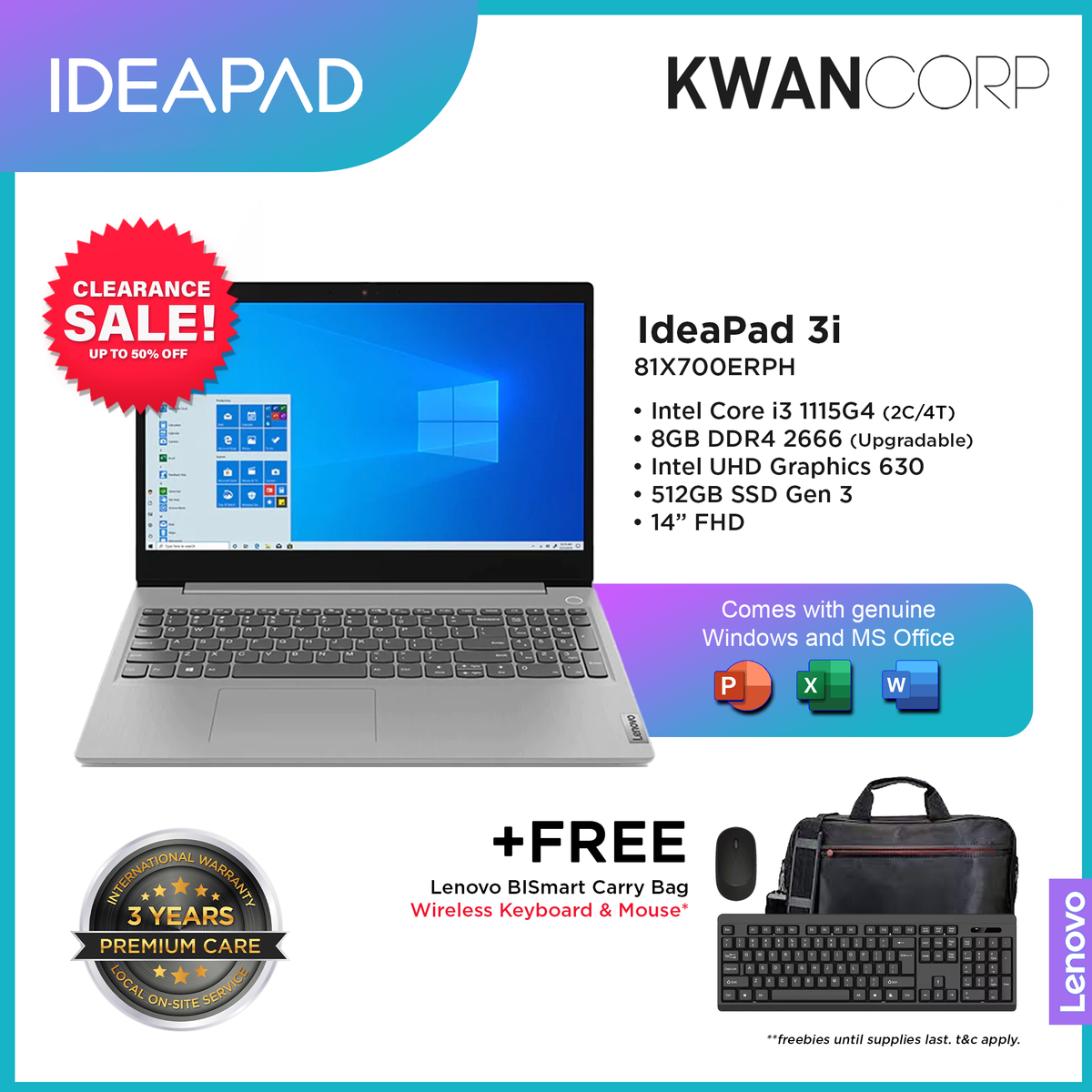 Lenovo IdeaPad 3i 81X700ERPH Intel i3 11th Gen 8GB RAM Intel UHD Graph