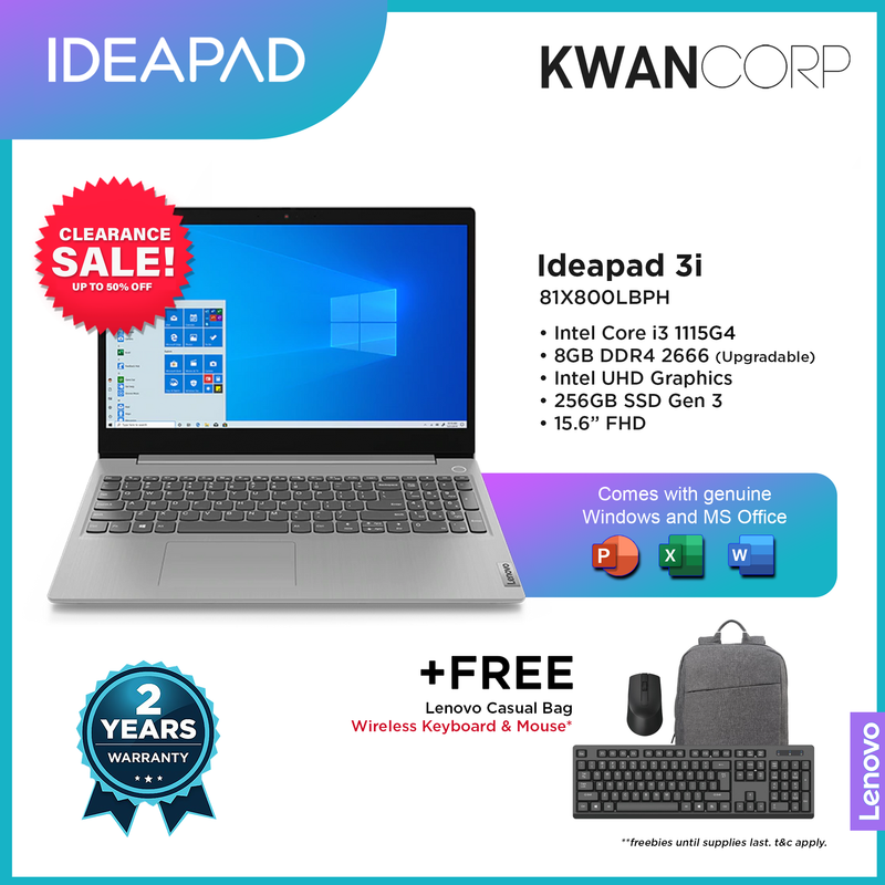 Lenovo IdeaPad 3i 81X800LBPH Intel i3 1115G4 8GB RAM Intel UHD Graphics 256GB SSD 15.6" FHD Laptop