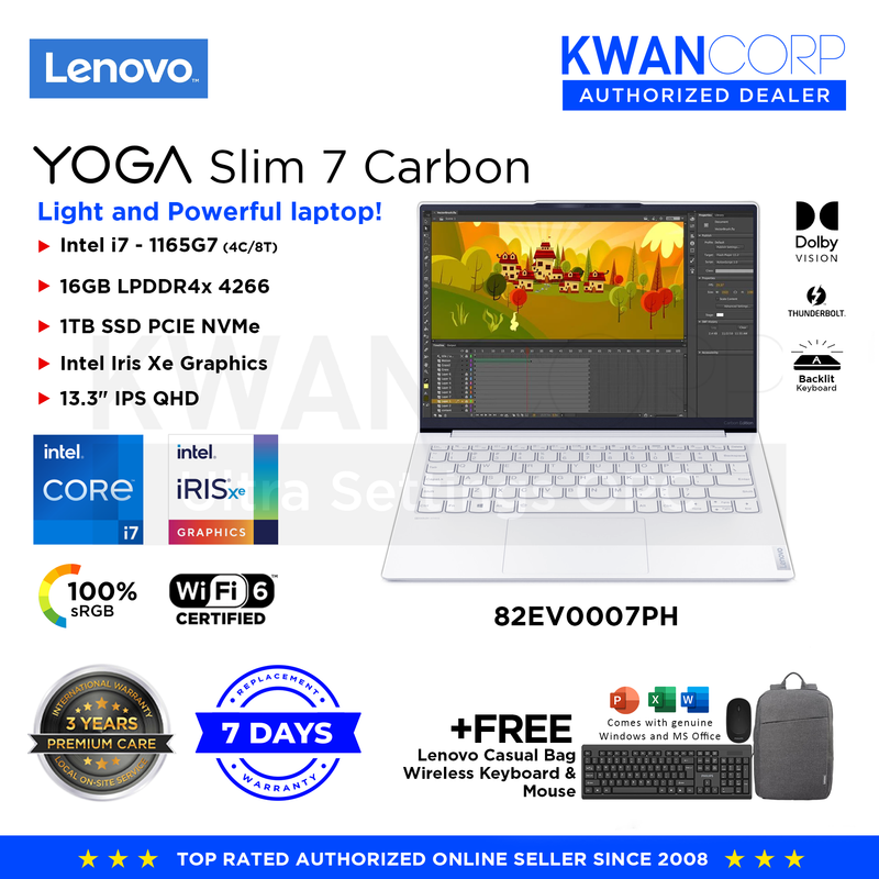 Lenovo Yoga Slim 7i 82EV0007PH Intel i7 11th Gen 16GB RAM Intel Iris Xe Graphics 1TB SSD 13.3" IPS QHD Windows 10 Laptop