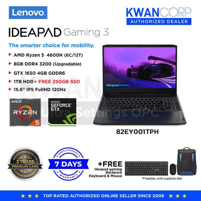 Lenovo IdeaPad Gaming 3. 82EY001TPH AMD Ryzen 5 - 4600H 8GB RAM GTX 1650 4GB 1TB HDD 15.6" IPS FullHD 120Hz Gaming Laptop