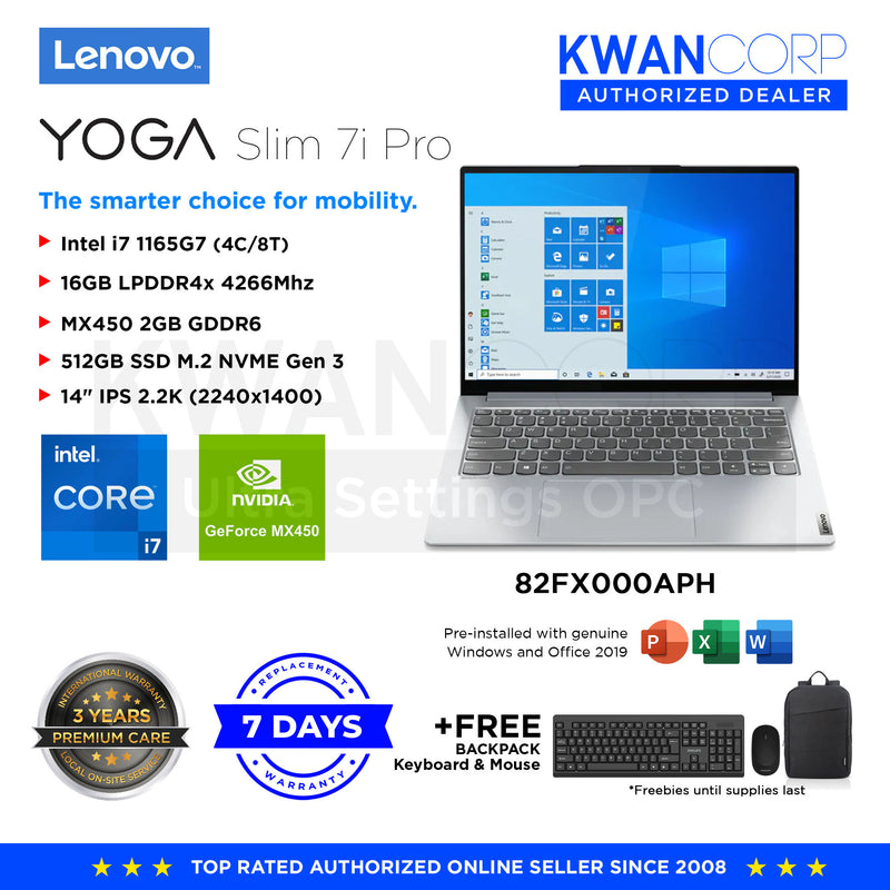 Lenovo Yoga Slim 7i Pro. 82FX000APH Intel i7 1165G7 16GB MX450 2GB 512GB SSD 14" IPS 2.2K Windows 10 Premium Laptop