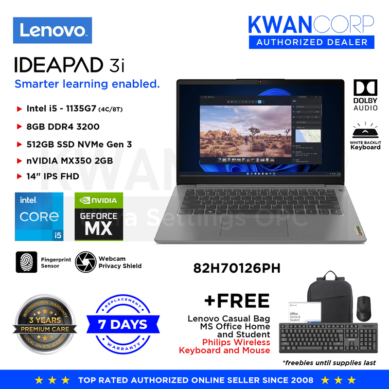 Lenovo IdeaPad 3i 82H70126PH Intel i5 11th Gen 8GB RAM MX350 2GB 512GB SSD 14" IPS FHD Windows 11 Laptop