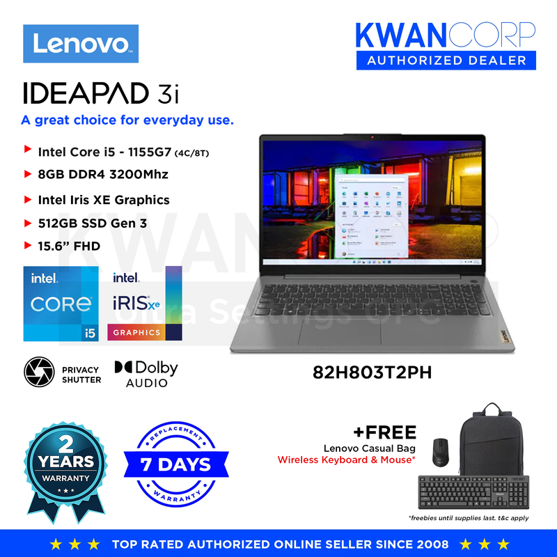 Lenovo IdeaPad 3i 82H803T2PH Intel i5 - 1155G7 8GB RAM Intel Iris XE Graphics 512GB SSD 15.6" FHD Mainstream Laptop