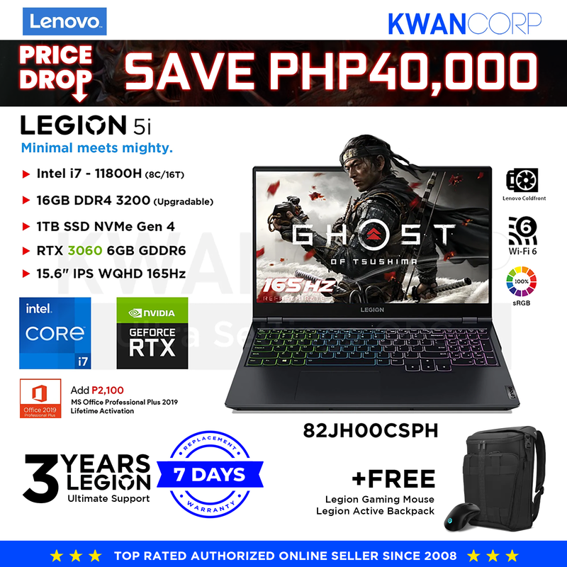 Lenovo Legion 5i 82JH00CSPH Intel i7 11th Gen 16GB RAM RTX 3060 6GB 1TB SSD 15.6" IPS FHD 165Hz Windows 11 Gaming Laptop