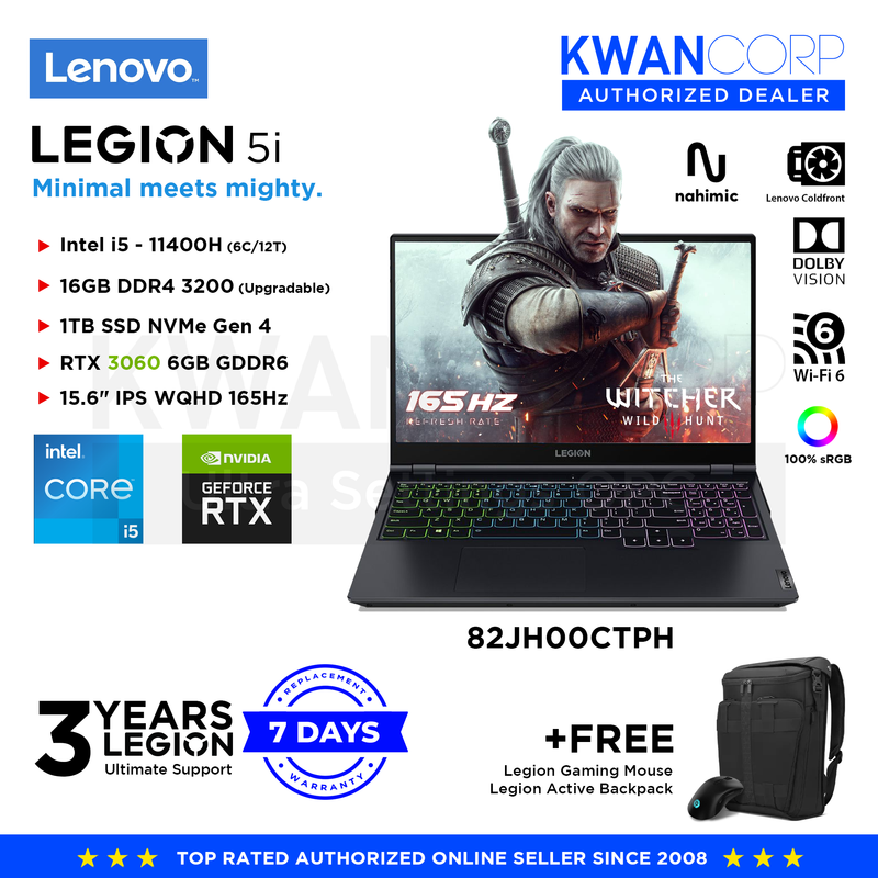 Lenovo Legion 5i 82JH00CTPH Intel i5 11th Gen 16GB RAM RTX 3060 6GB 1TB SSD 15.6" IPS WQHD 165Hz Windows 11 Gaming Laptop