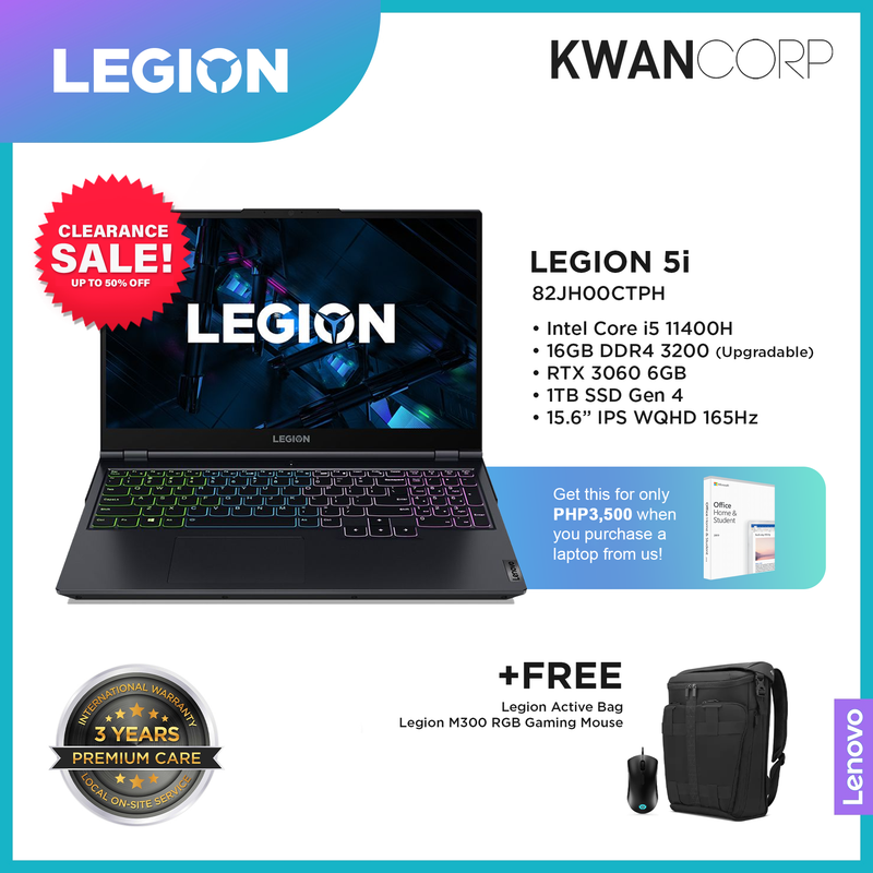 Lenovo Legion 5i 82JH00CTPH Intel i5 11th Gen 16GB RAM RTX 3060 6GB 1TB SSD 15.6" IPS WQHD 165Hz Windows 11 Gaming Laptop