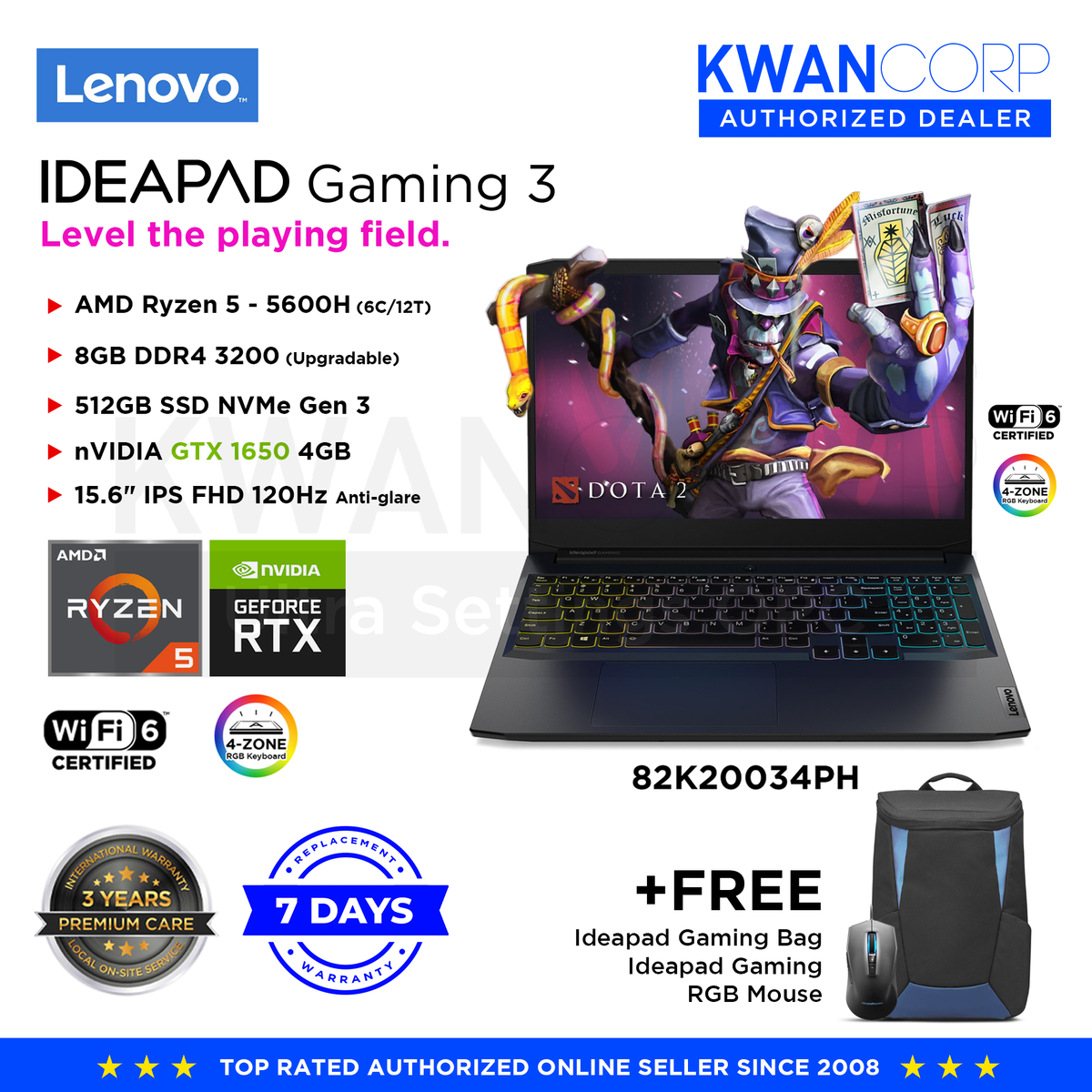 Lenovo IdeaPad Gaming 82K20034PH AMD Ryzen 5600H 8GB RAM GTX 1650