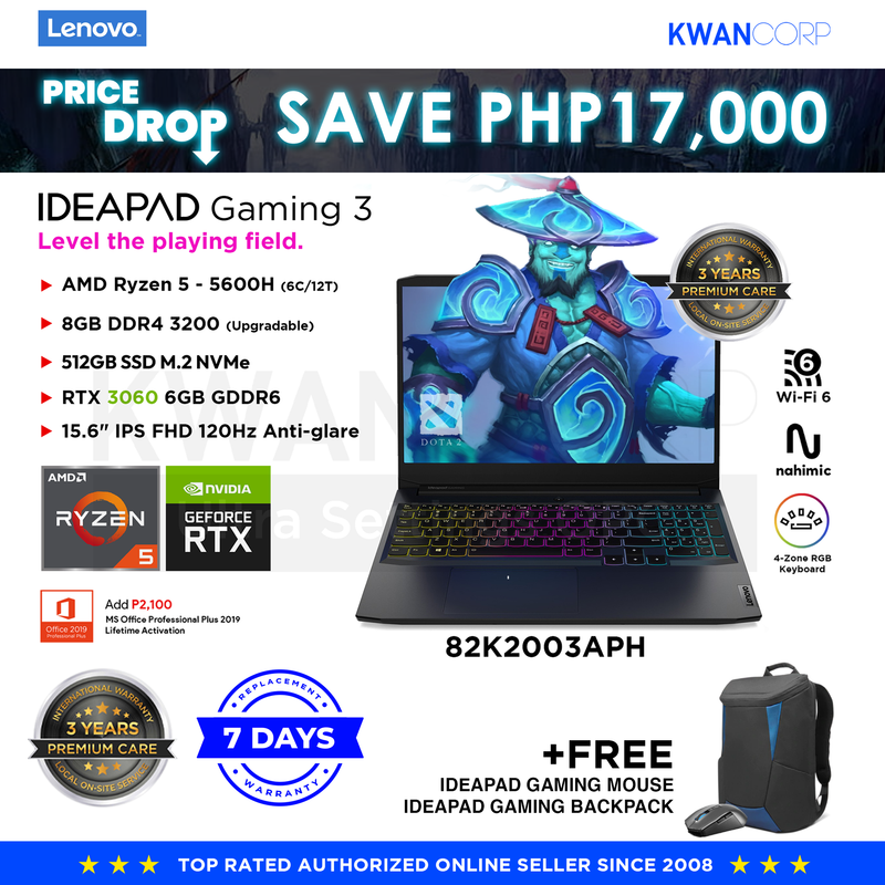 Lenovo IdeaPad Gaming 3 82K2003APH AMD Ryzen 5 - 5600H 8GB RAM RTX 3060 6GB 512GB SSD 15.6" IPS FHD 120Hz Windows 11 Gaming Laptop