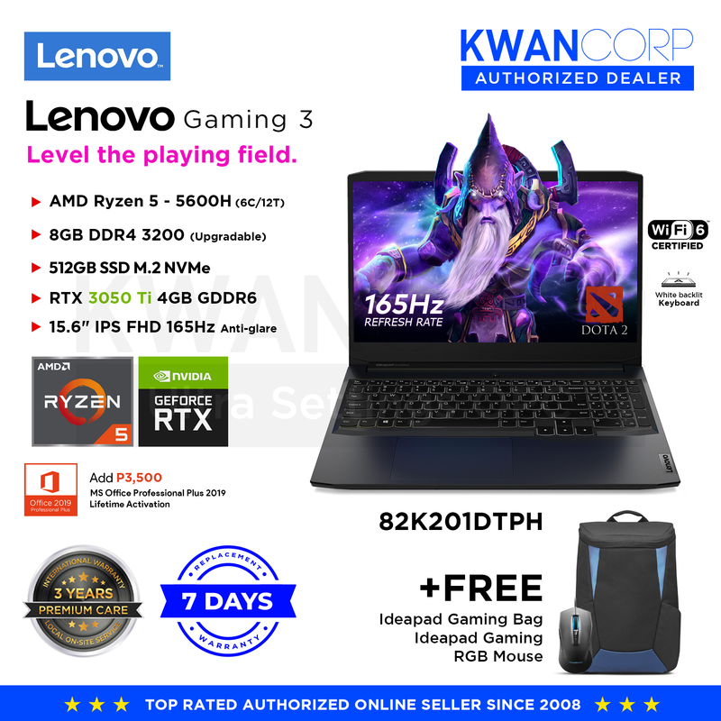 Lenovo Gaming 3 82K201DTPH AMD Ryzen 5 5600H RTX 3050 Ti 4GB 512GB SSD 15.6" IPS FHD 165Hz Windows 11 Gaming Laptop