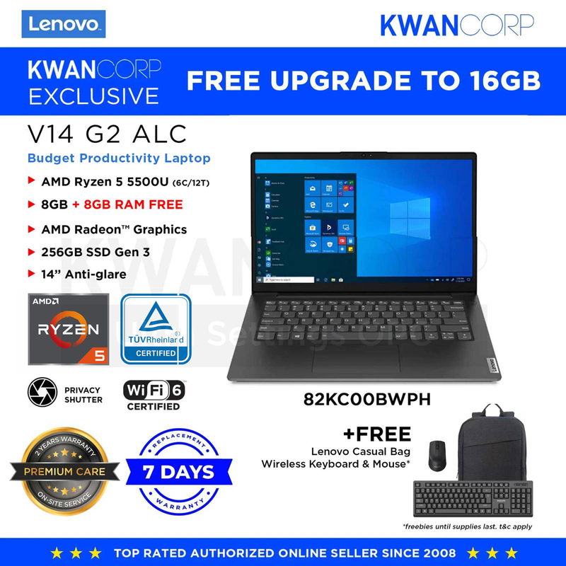 Lenovo V14 G2 ALC 82KC00BWPH AMD Ryzen 5 5500U 16GB RAM AMD Radeon™ Graphics 256GB SSD Gen 3 14" Mainstream Laptop