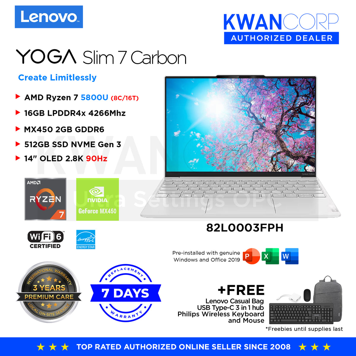 Lenovo Yoga Slim 7 Carbon. 82L0003FPH AMD Ryzen 7 5800U 16GB MX450 2GB