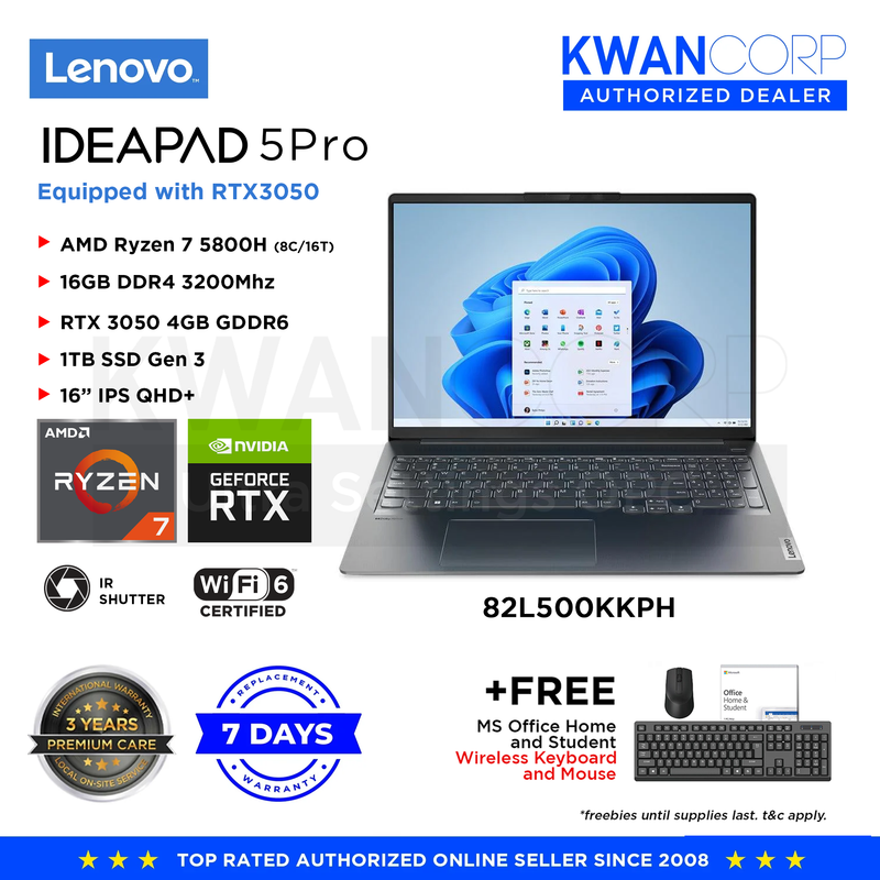 Lenovo IdeaPad 5 Pro 82L500KKPH AMD Ryzen 7 5800H 16GB RAM RTX3050 4GB 1TB SSD Gen 3 16" IPS QHD+ Laptop