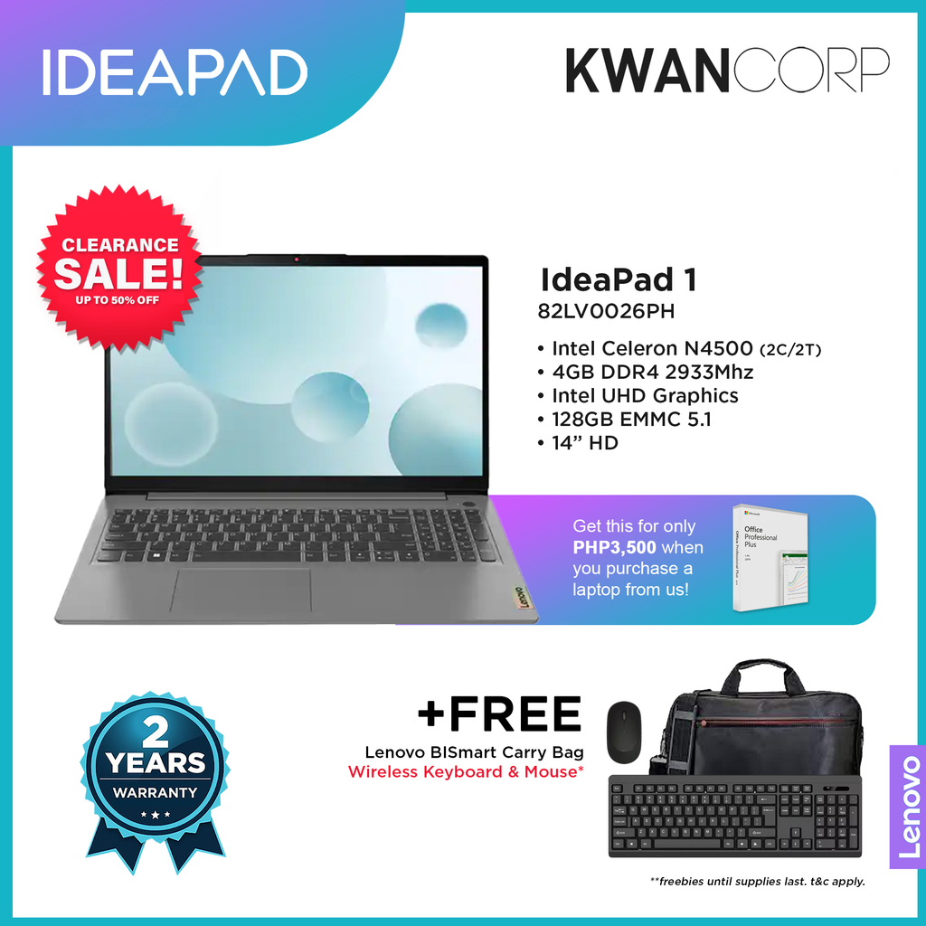 Lenovo IdeaPad 82LV0026PH Intel Celeron N4500 4GB RAM Intel UHD Graphics 128GB EMMC 14