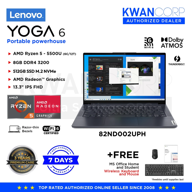 Lenovo Yoga 6 82ND002UPH AMD Ryzen 5 5500U 8GB RAM AMD Radeon 512GB SSD 13.3" IPS FHD Laptop