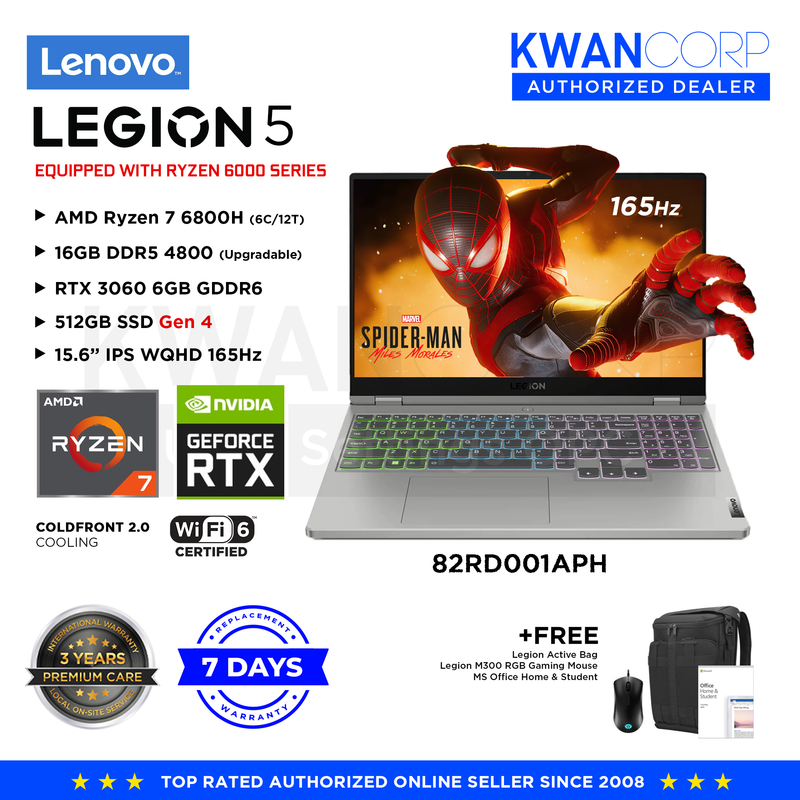 Lenovo Legion 82RD001APH AMD Ryzen 6800H 16GB RAM RTX 3060 6GB 512