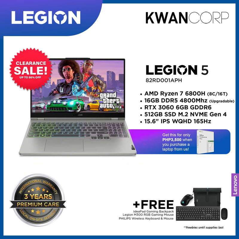 Lenovo Legion 5 82RD001APH AMD Ryzen 7 6800H 16GB RAM RTX 3060 6GB 512GB 15.6" IPS WQHD 165Hz Gaming Laptop