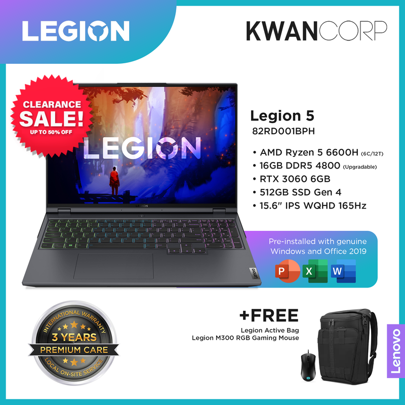 Lenovo Legion 5 AMD Ryzen 5 6600H 16GB RAM RTX3060 6GB 512GB SSD Gen4 15.6" IPS WQHD 165Hz