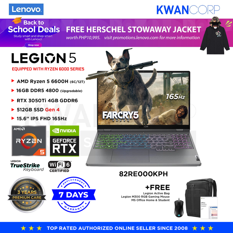 Lenovo Legion 5 82RE000KPH AMD Ryzen 5 6600H 16GB RTX 3050Ti 4GB 512GB SSD Gen 4 15.6" IPS FHD Gaming Laptop