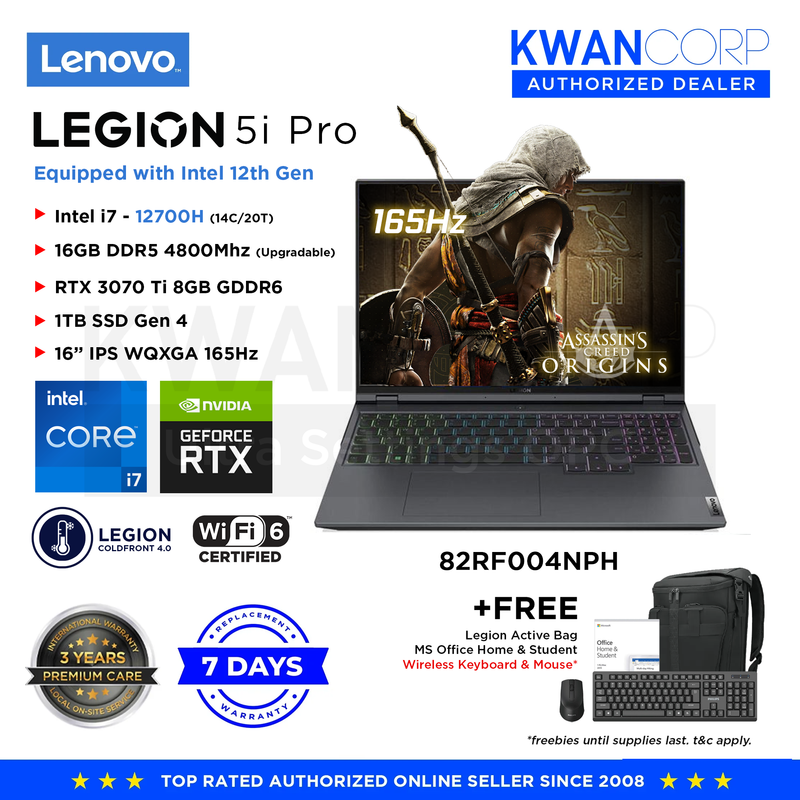 Lenovo Legion 5i Pro 82RF004NPH 12700H 16GB RAM RTX 3070 Ti 8GB 1TB SSD 16" IPS WQXGA 165Hz Windows 11 Gaming Laptop