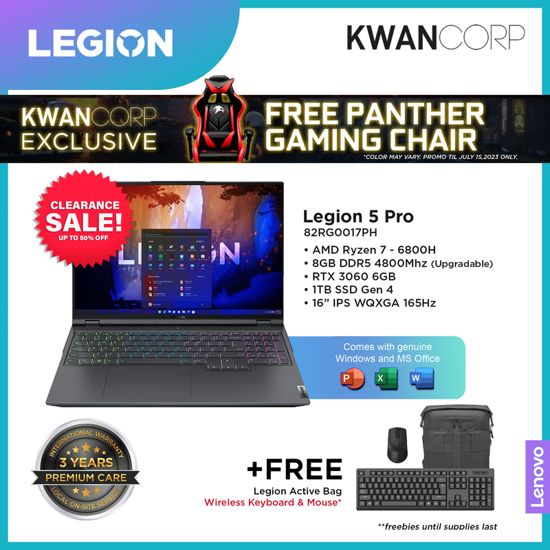 Lenovo Legion 5 Pro 82RG0017PH AMD Ryzen 7 6800H 16GB nVIDIA RTX 3060 6GB 1TB SSD 16" IPS WQXGA 165Hz Windows 11 Gaming Laptop