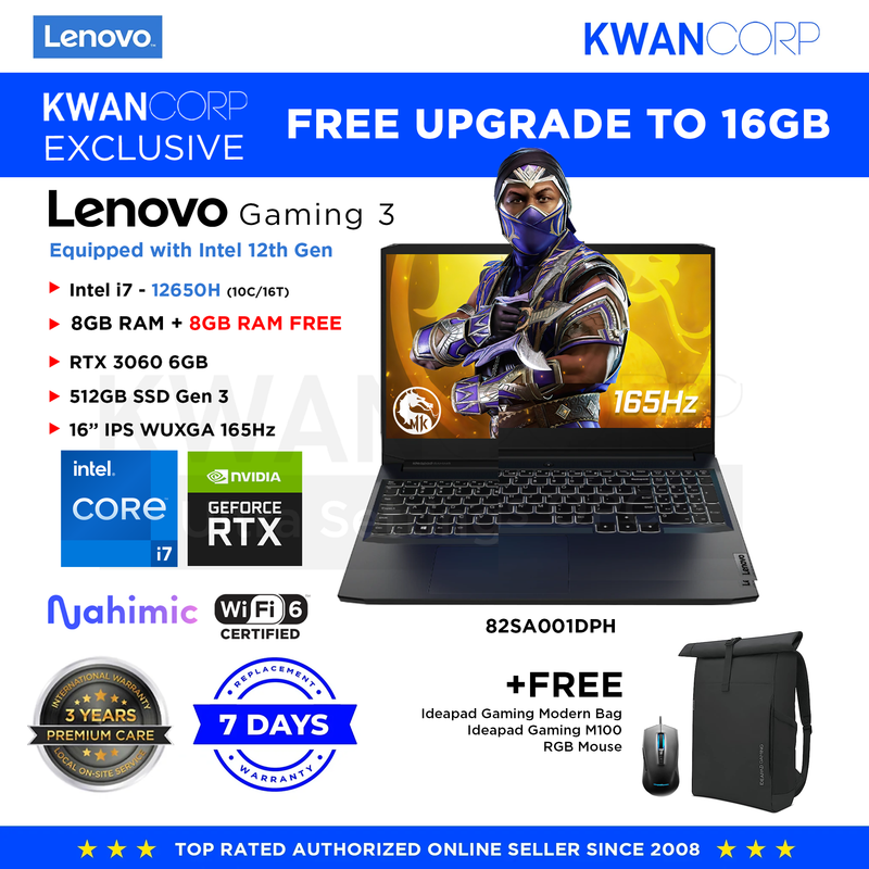 Lenovo Gaming 3i 82SA001DPH  Intel i7 - 12650H 16GB RAM RTX3060 6GB 512GB SSD Gen 3 16" IPS WUXGA