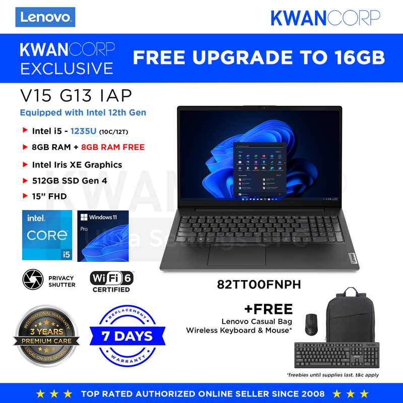 Lenovo V15 G13 IAP 82TT00FNPH Intel i5 1235U 16GB RAM Intel Iris XE Graphics 512GB SSD Gen 4 15.6" FHD Mainstream Laptop