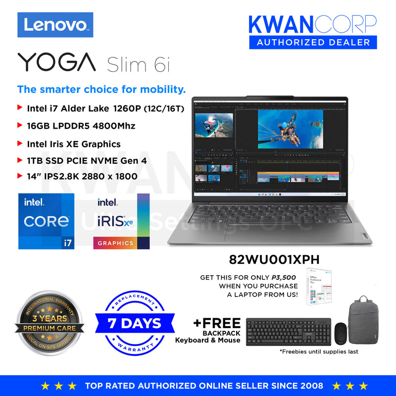 Lenovo Yoga Slim 6i. 82WU001XPH Intel i7 1260P 16GB Intel Iris XE Graphics 1TB SSD Gen 4 14" IPS 2.8K 120Hz Windows 11 Premium Laptop