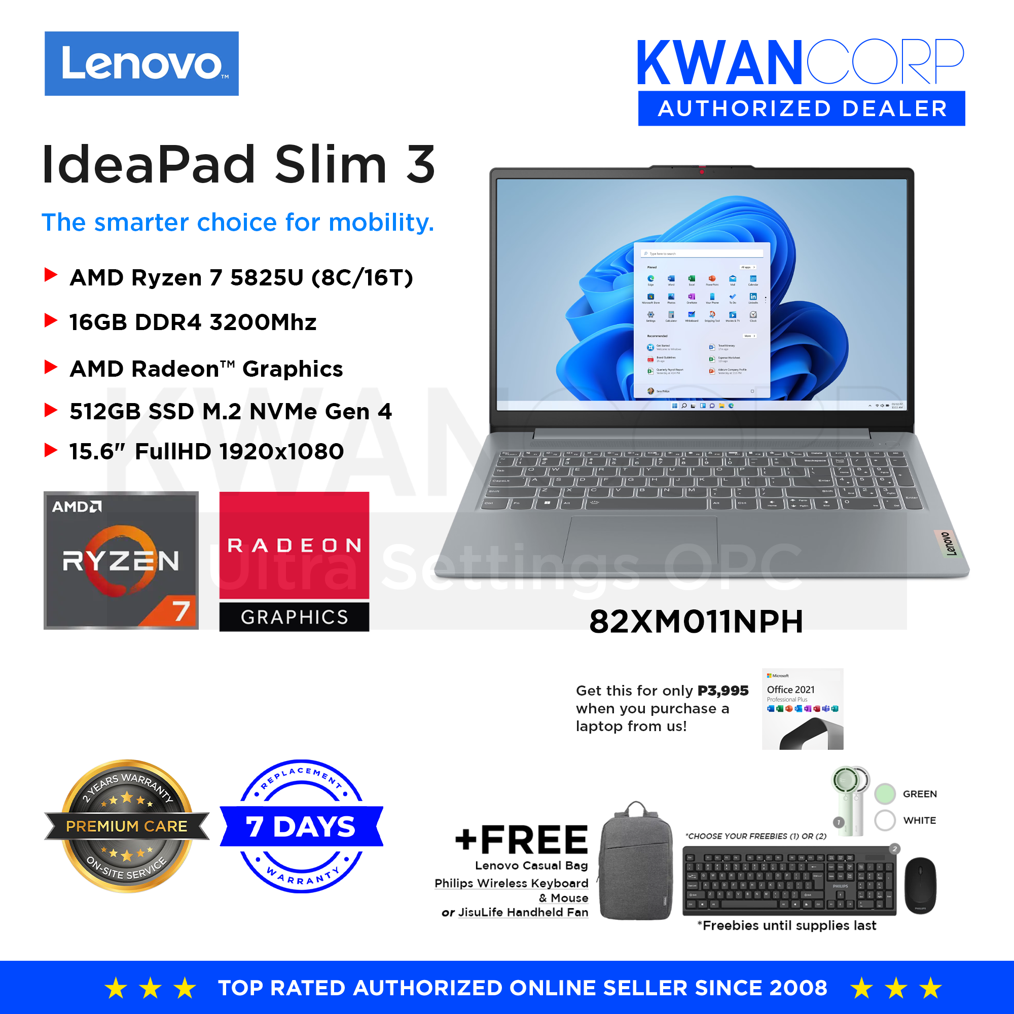 Lenovo IdeaPad Slim 3 82XM011NPH AMD Ryzen 7 5825U 16GB RAM 512GB SSD