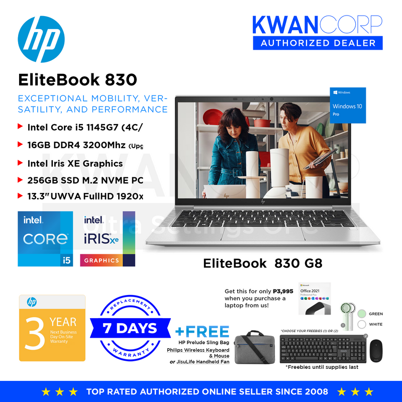 HP EliteBook 830 G8 Intel i5 1145G7 16GB RAM Intel Iris XE Graphics 256GB SSD 13.3" UWVA FullHD 1920x1080 Windows 10 Pro Commercial Laptop