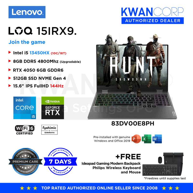 Lenovo LOQ 15IRX9. 83DV00E8PH Intel i5 13450HX 8GB RAM RTX 4050 6GB 512GB SSD 15.6" IPS FullHD 144Hz Windows 11 Laptop