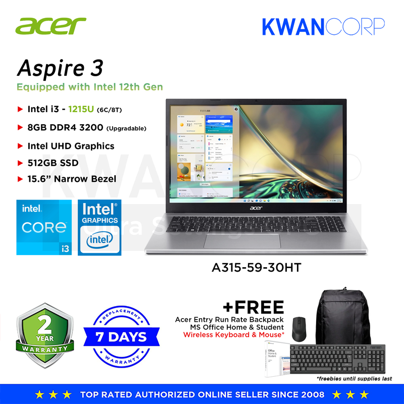Acer Aspire A315-59-30HT Intel i3 1215U 8GB RAM Intel UHD Graphics