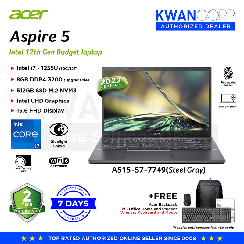 Acer Aspire 5 A515-57-7749 Intel i7 - 1255U 8GB RAM Intel UHD Graphics 512GB SSD 15.6" FHD Laptop